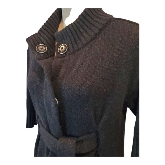 VINCE SZ M Wool Cashmere Alpaca Blend Long Cardigan Mock Neck Sweater in Black - Picture 2 of 8